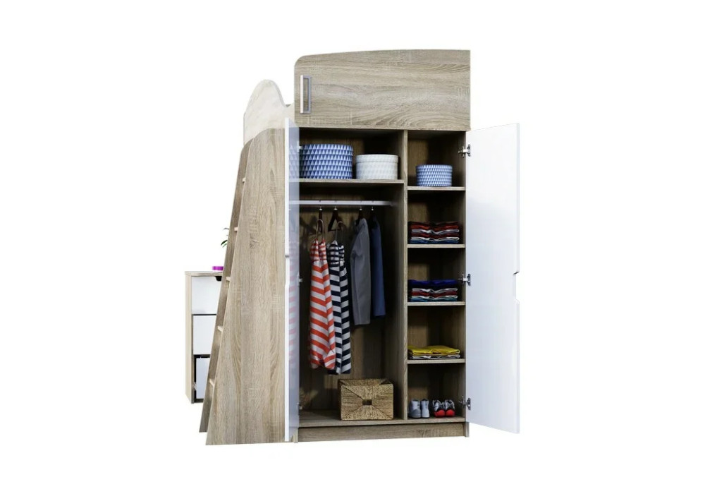 Кровать-чердак Сэнди дуб сонома светлый / белый глянец