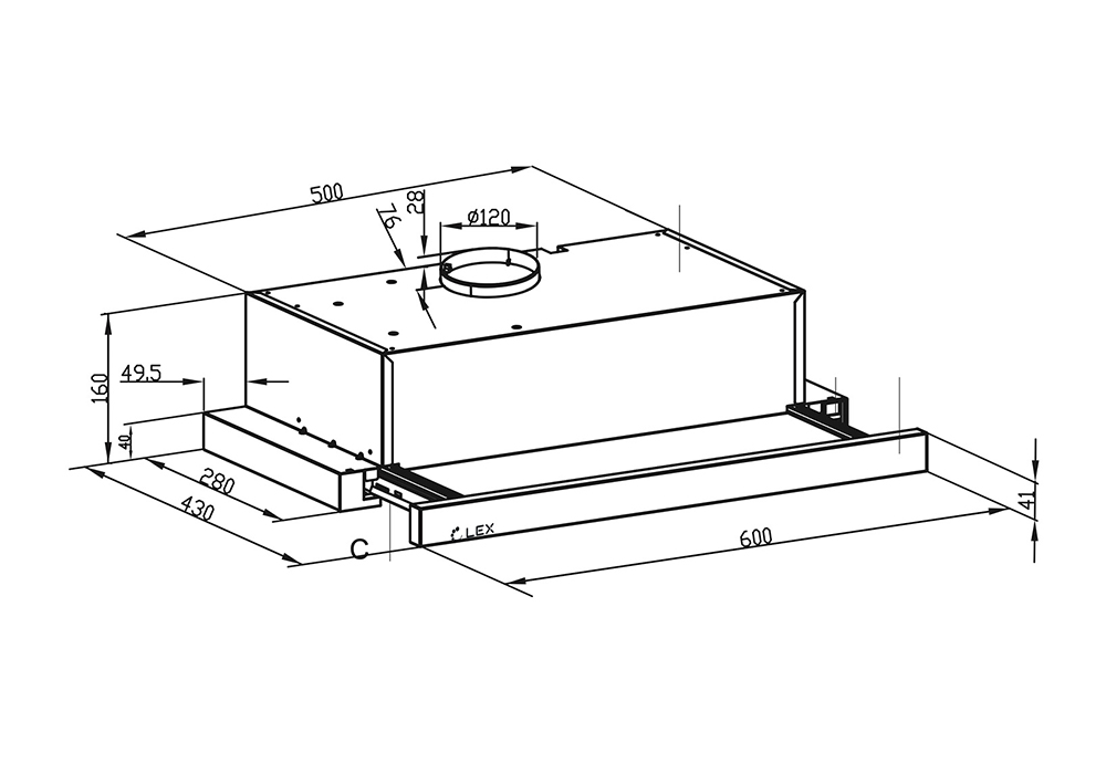 Встраиваемая вытяжка LEX HOGAN G 600 GREY