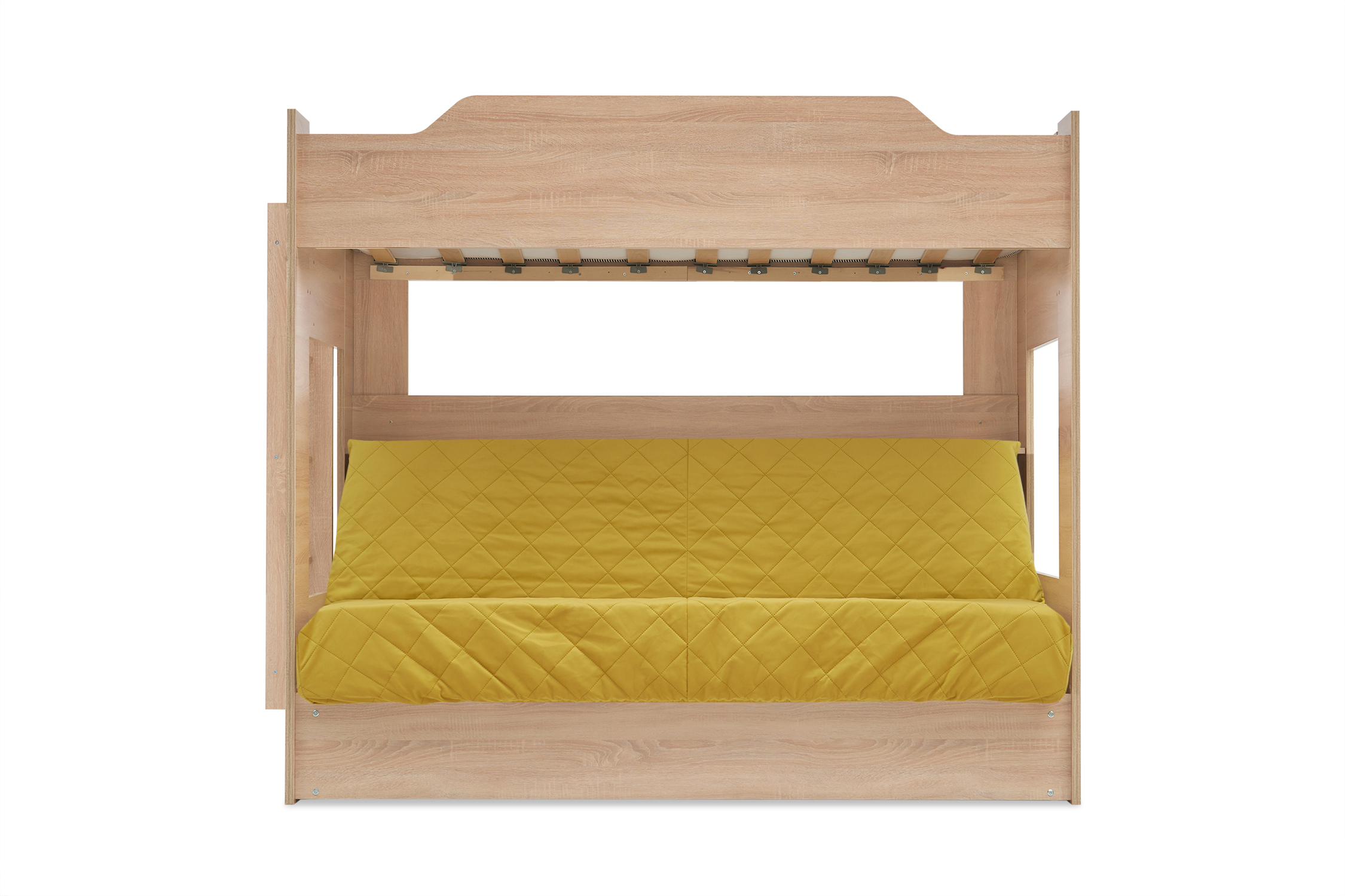 Двухъярусная кровать с диван-кроватью велюр желтый / дуб сонома арт. 08 ...