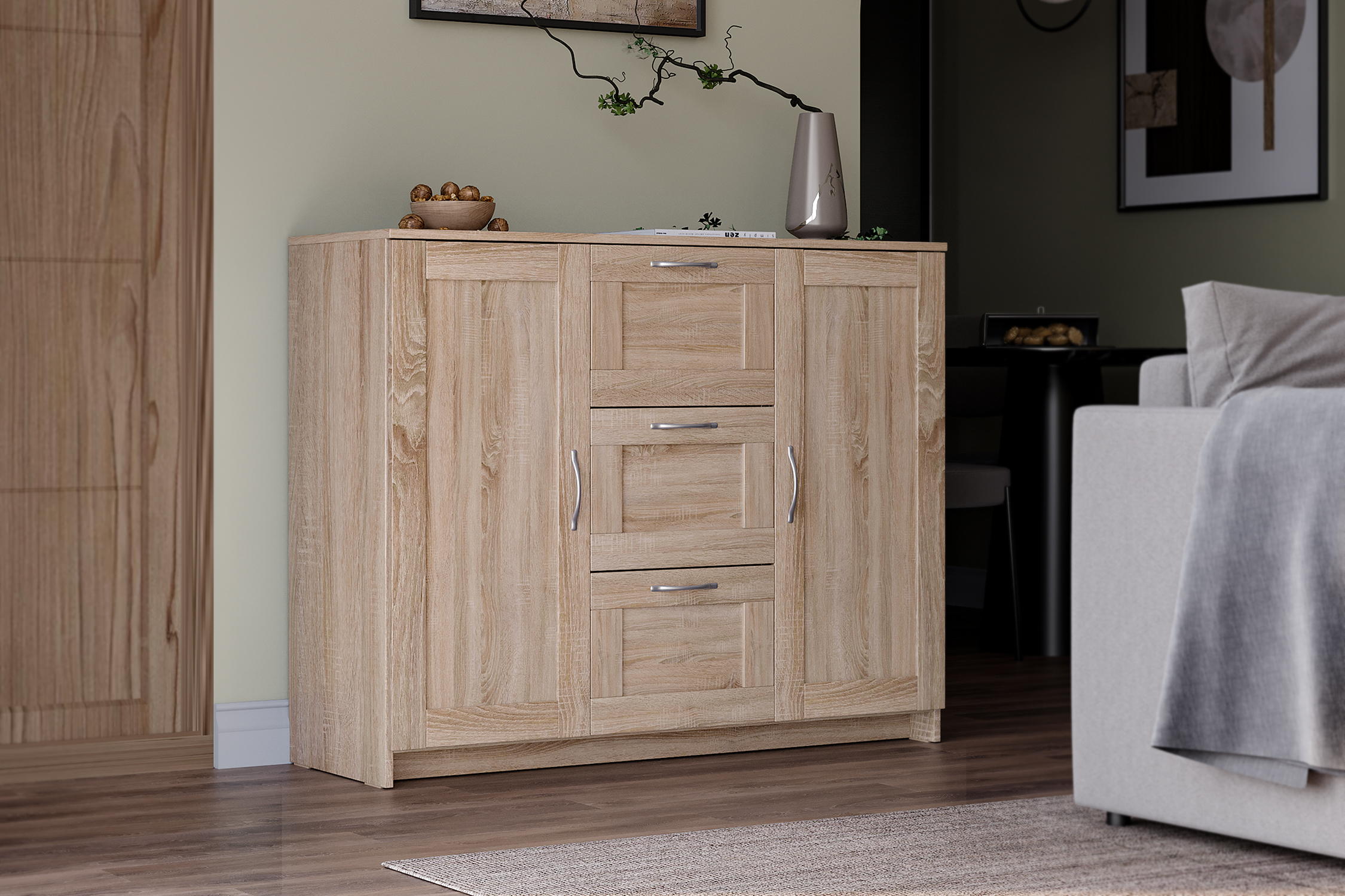 Комод с дверцами Сириус 3 ящика сонома