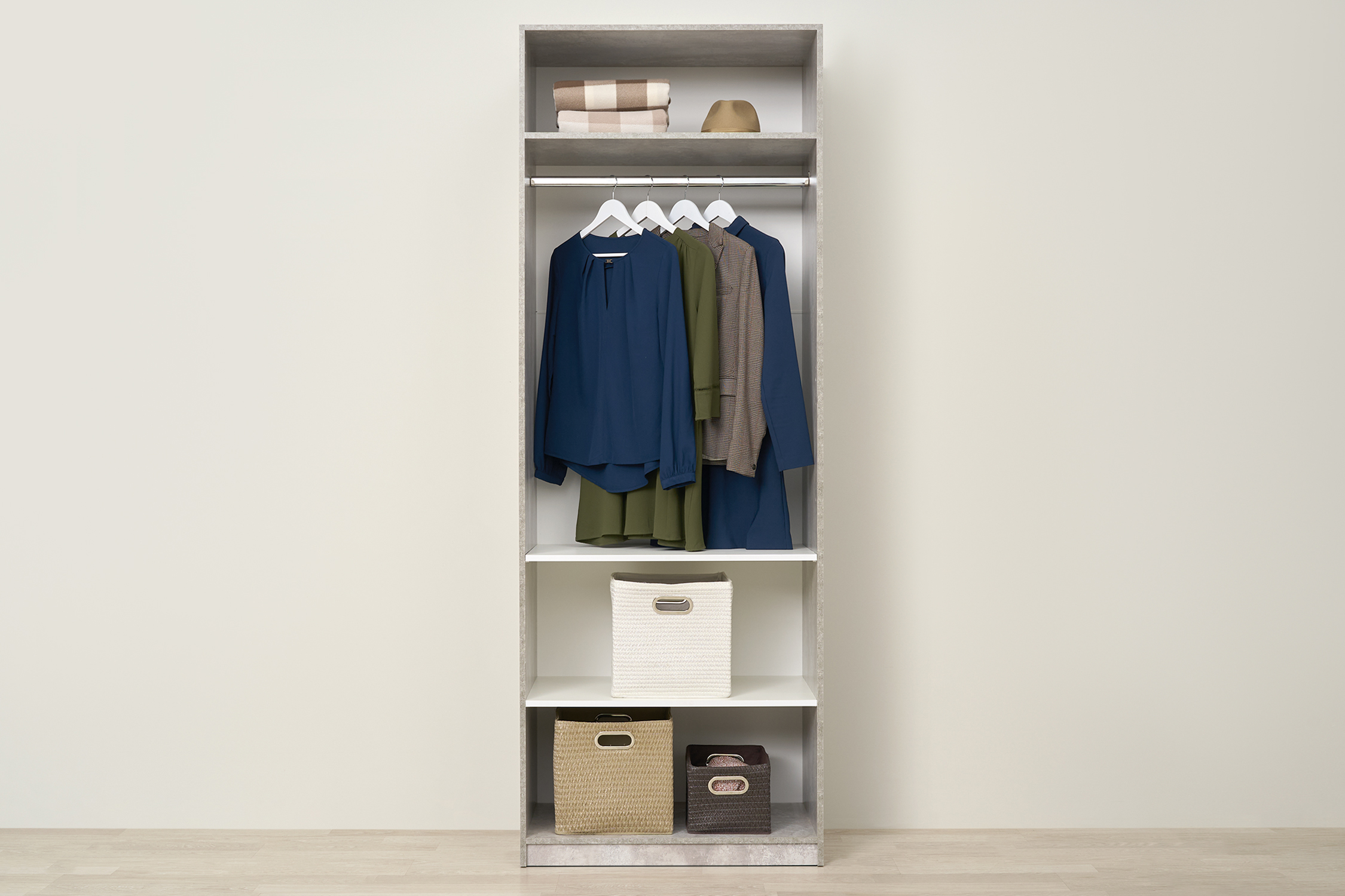 Шкаф 2-х створчатый Тивина цемент светлый / белый шагрень