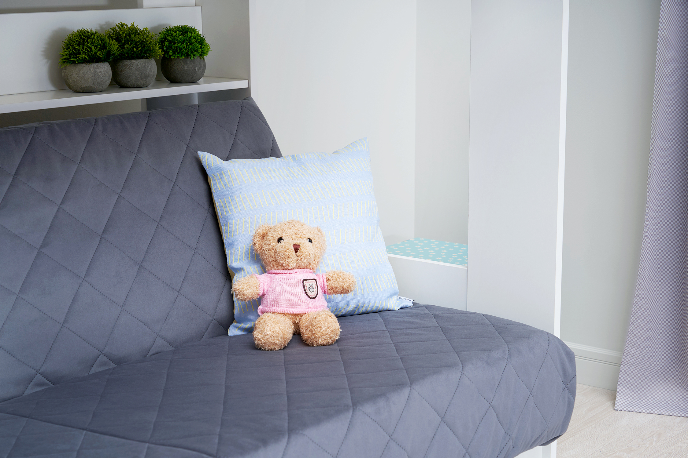 Двухъярусная кровать с диван-кроватью темно-серый / белый