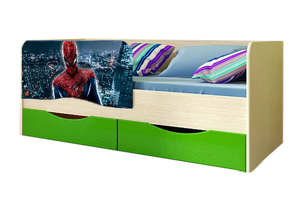 Детская кровать Человек-паук зеленый металлик