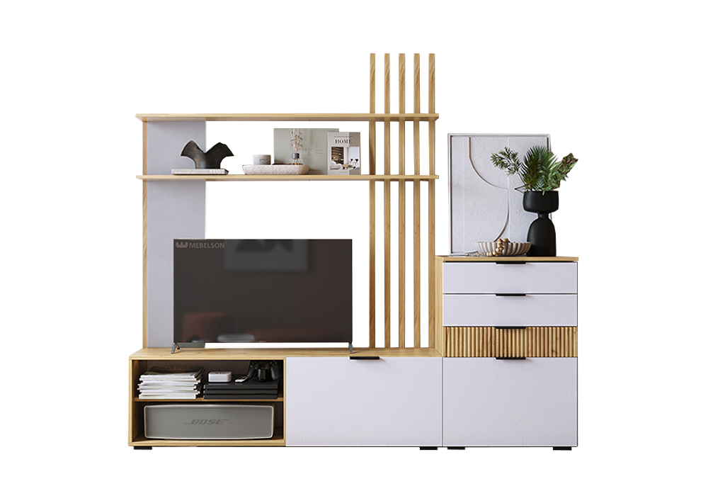 Гостиная Бери К3 дуб крафт золотой / белое дерево