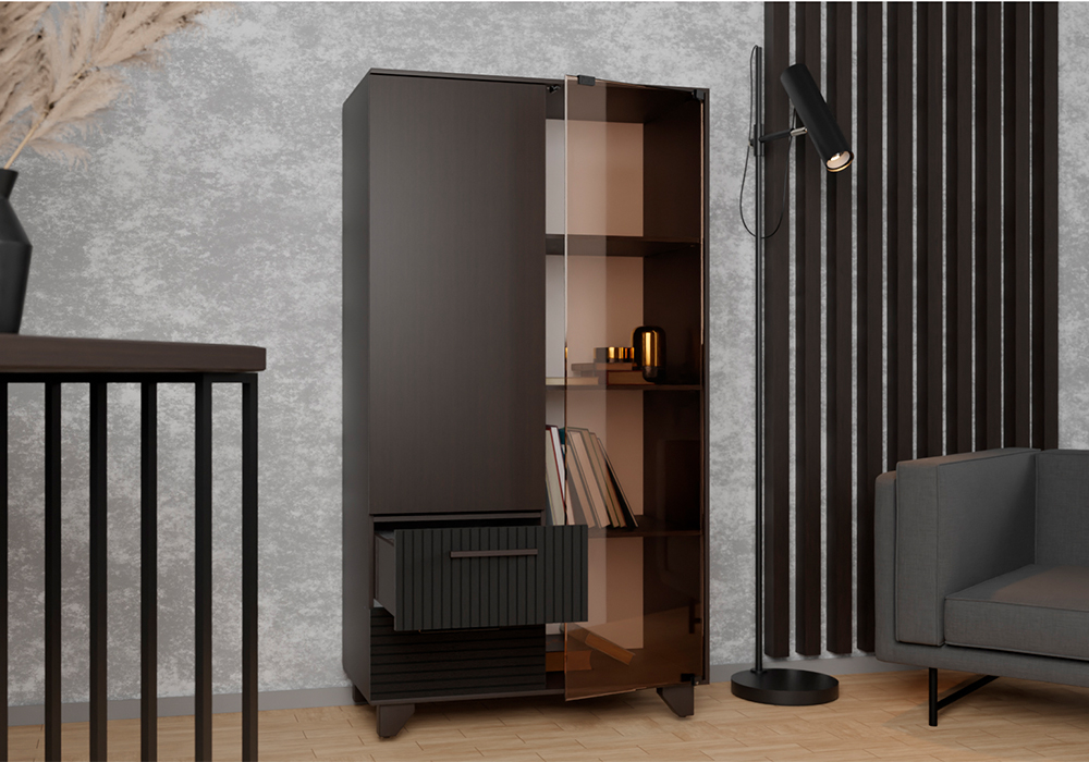 Шкаф-витрина Копенгаген венге / черный матовый