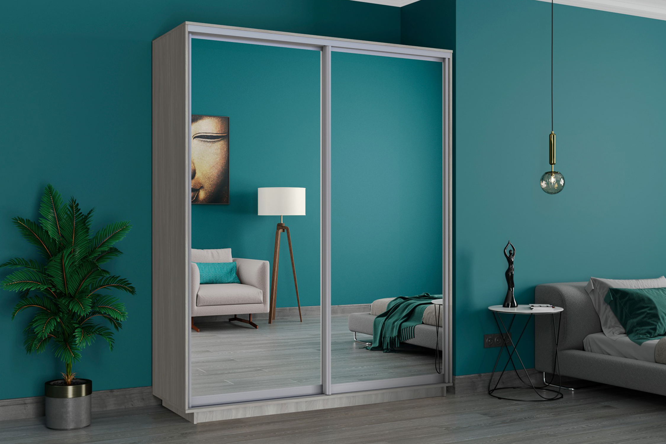 Шкаф-купе 2-х дверный с зеркалами широкий Экспресс ясень шимо светлый ...