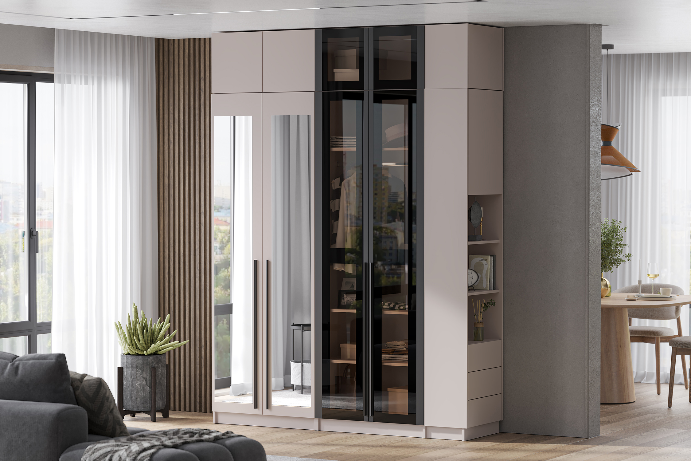 Комплект шкафов Берген №3 кашемир / софт черный