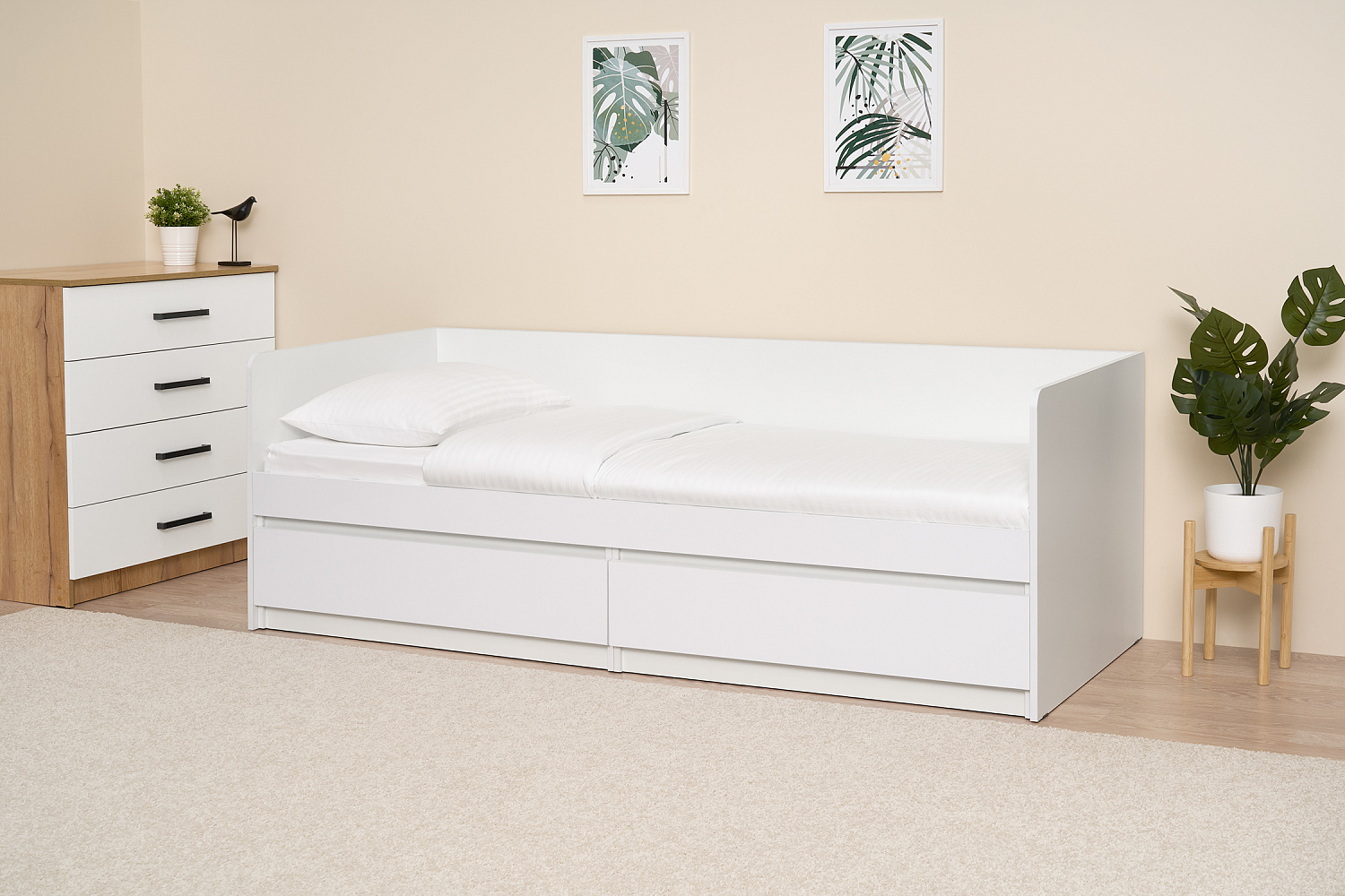 Кровать Челси 0.8 м белый / белый глянец