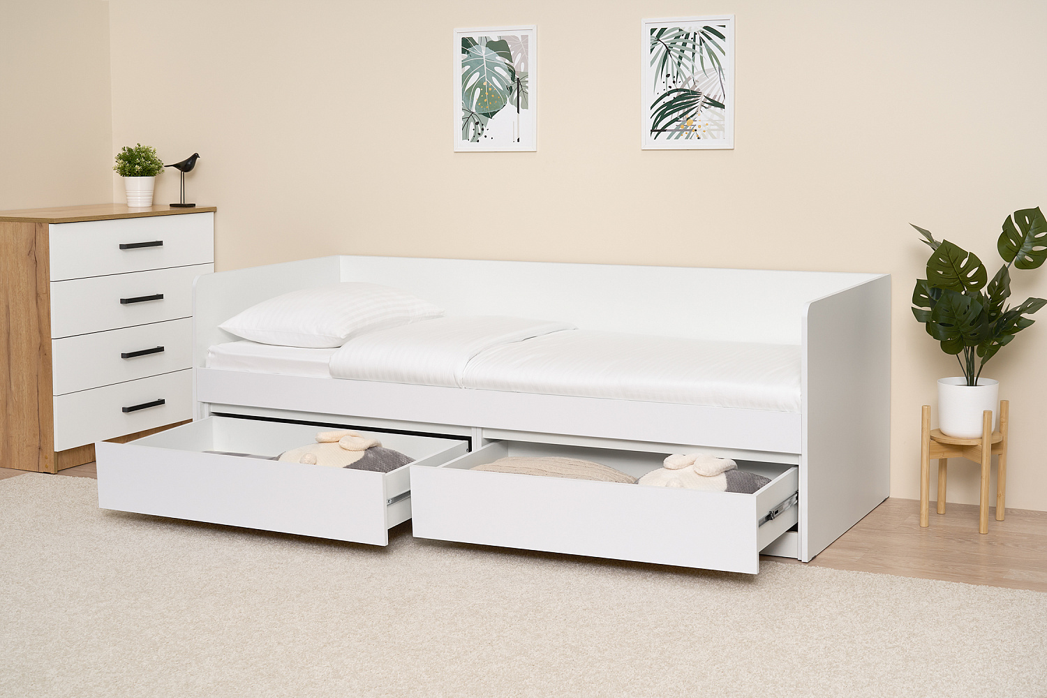 Кровать Челси 0.8 м белый / белый глянец