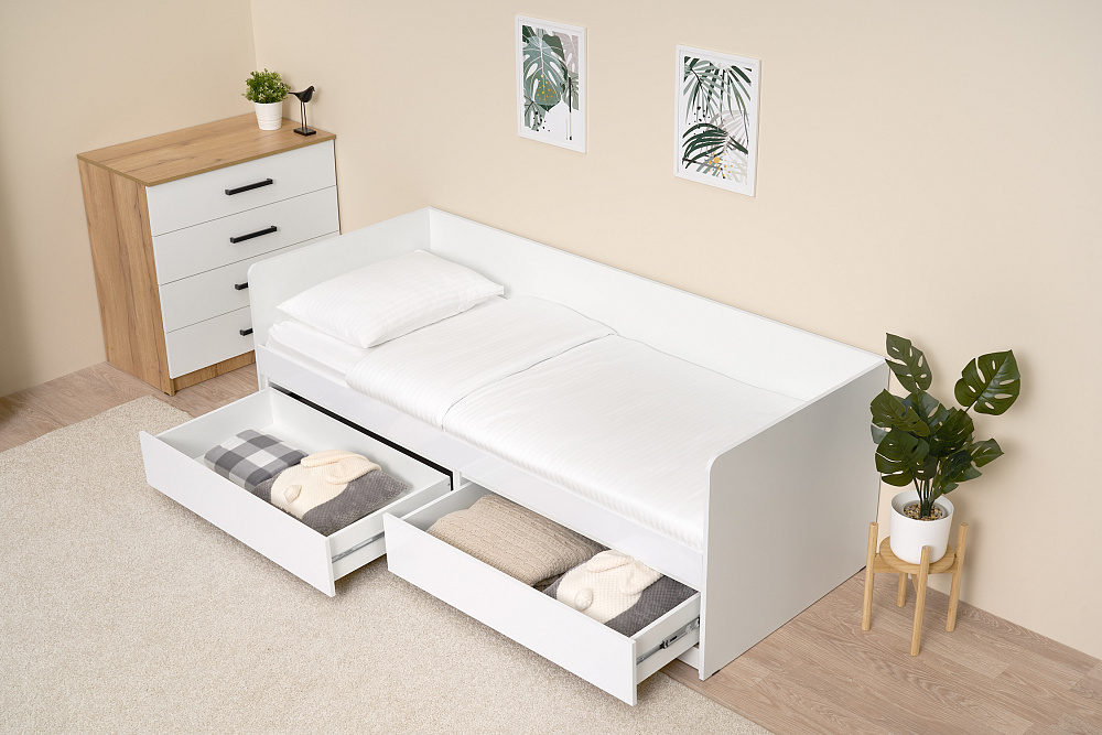 Кровать Челси 0.8 м белый / белый глянец