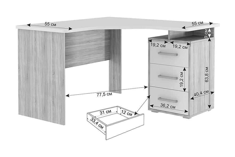 Стол компьютерный угловой Лайт-2 дуб сонома / белый