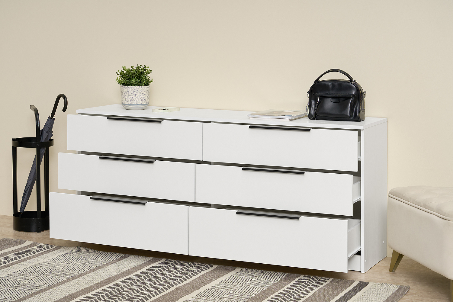 Комод с 6-ю ящиками Тивина белый текстурный