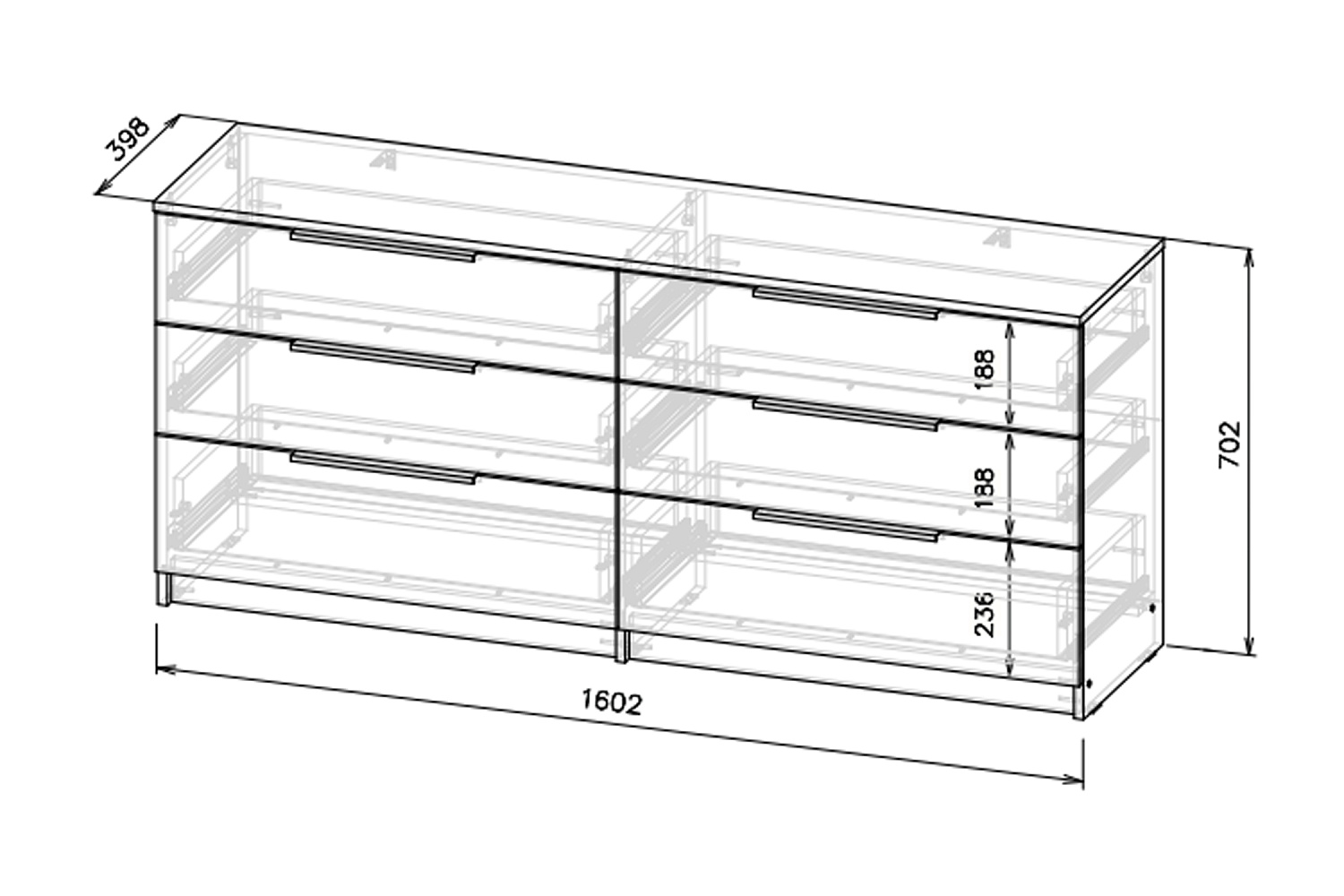 Комод с 6-ю ящиками Тивина белый текстурный