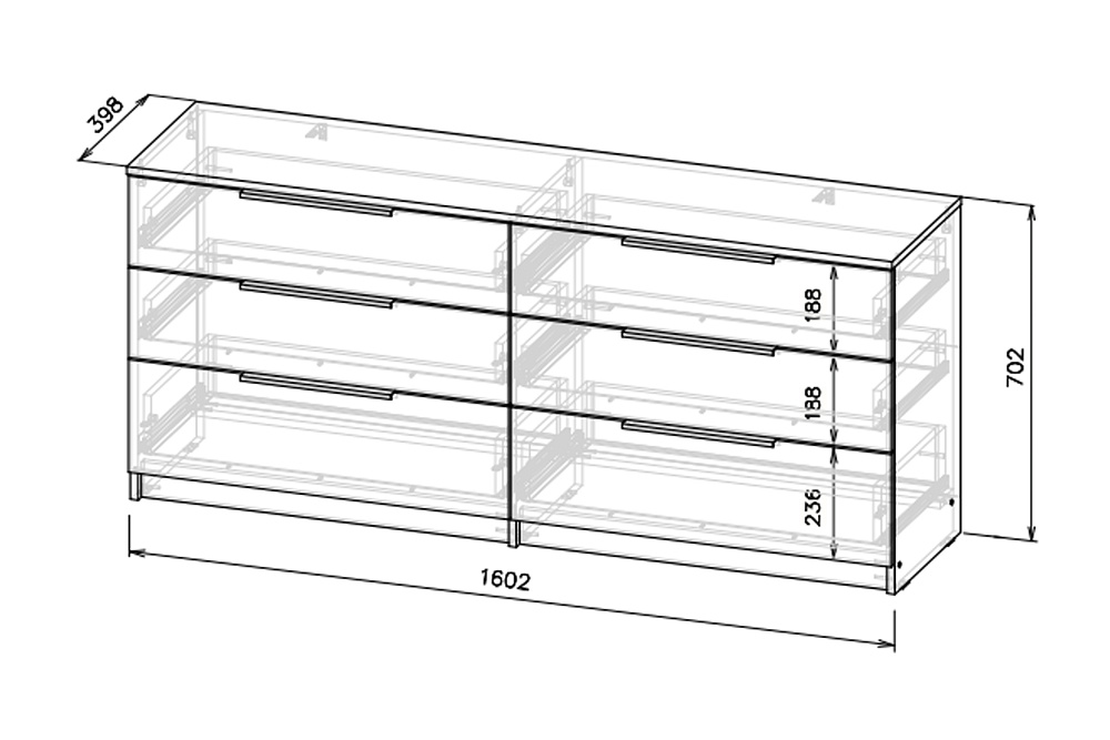 Комод с 6-ю ящиками Тивина белый текстурный