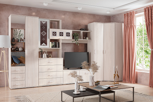 Модульная гостиная Белла ясень белый