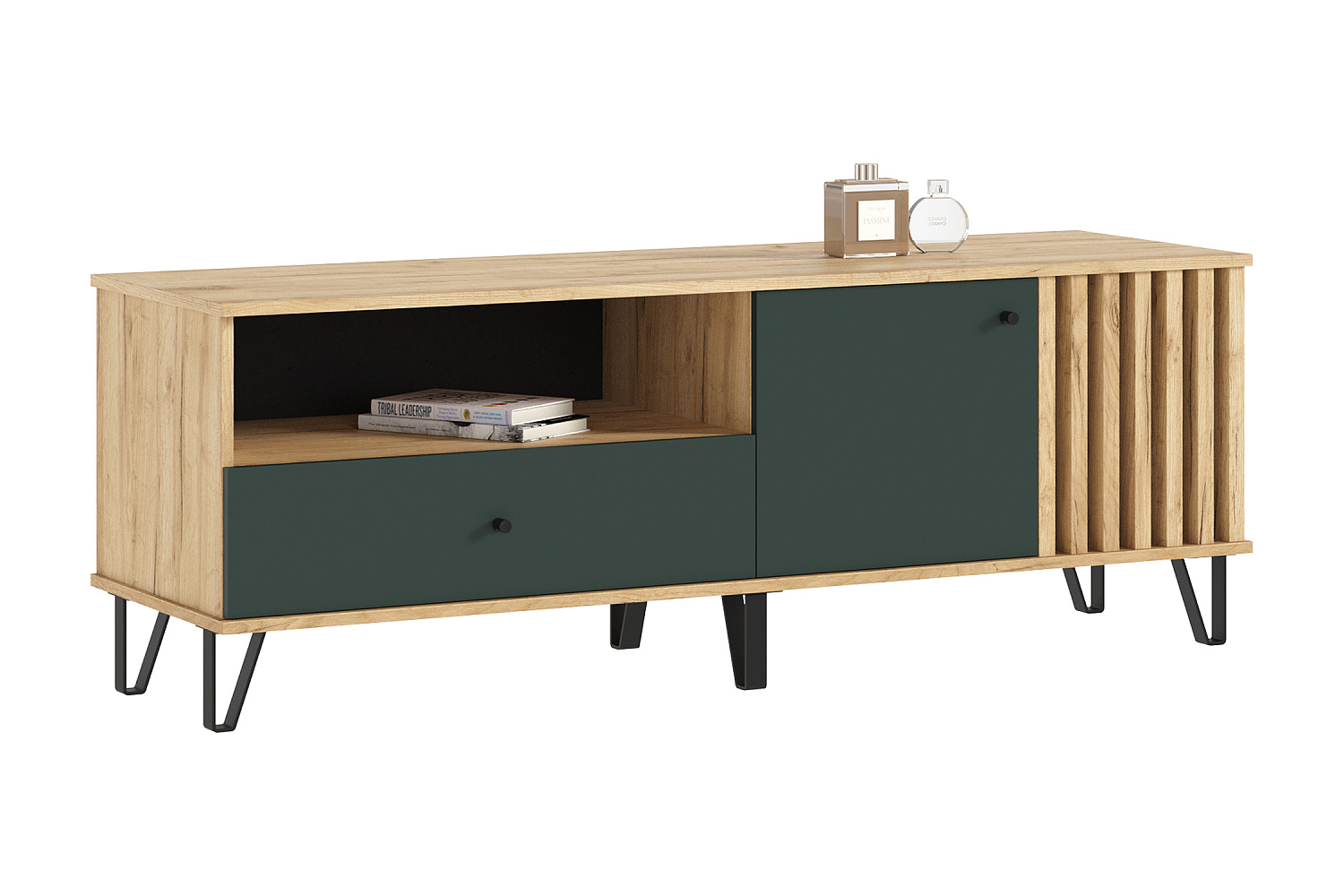 ТВ-тумба Теллин дуб крафт / изумрудный