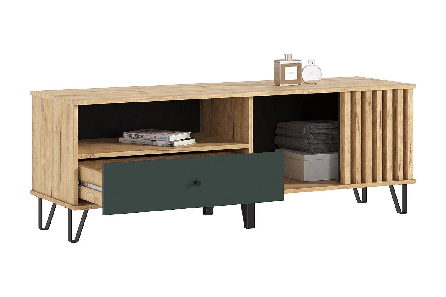 ТВ-тумба Теллин дуб крафт / изумрудный