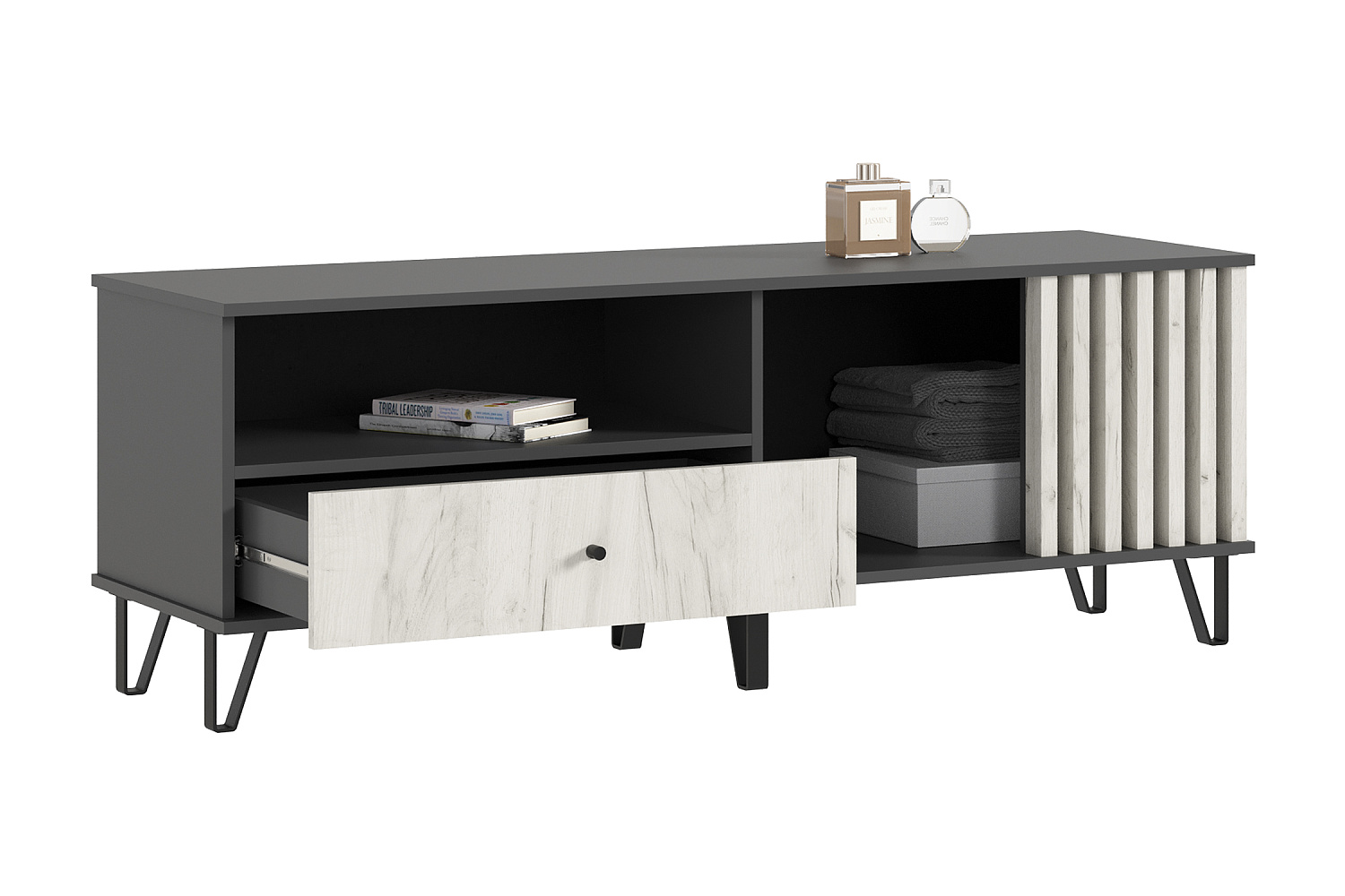 ТВ-тумба Теллин графит / дуб крафт белый