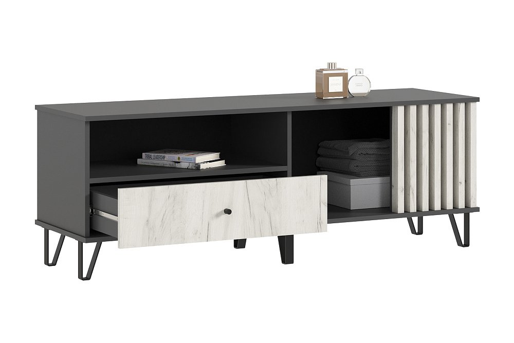 ТВ-тумба Теллин графит / дуб крафт белый