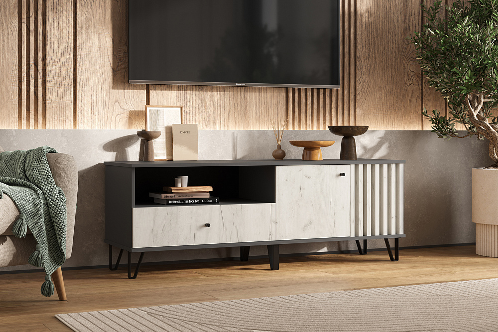 ТВ-тумба Теллин графит / дуб крафт белый