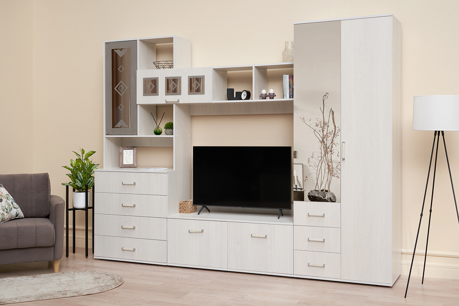 Гостиная Белла №2 ясень белый