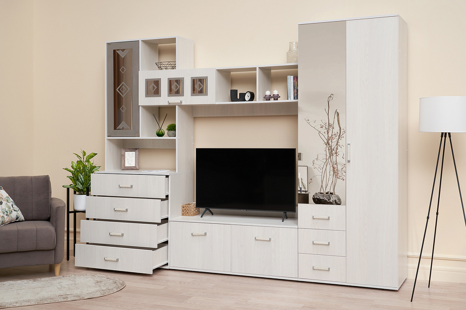 Гостиная Белла №2 ясень белый