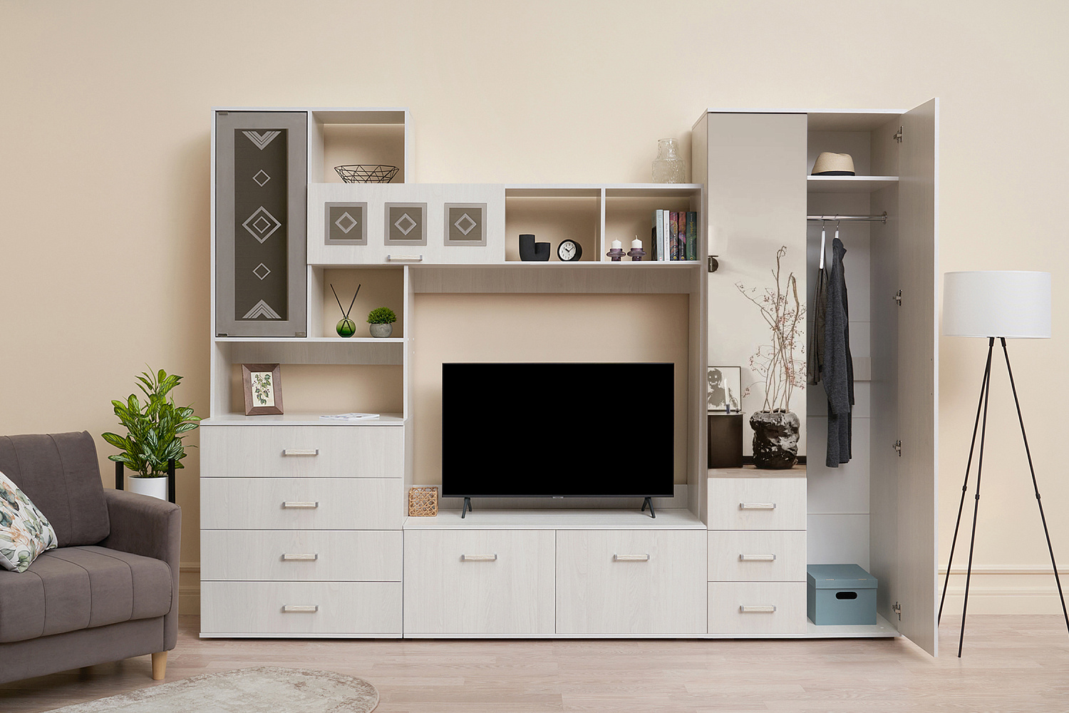 Гостиная Белла №2 ясень белый