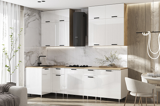 Кухня угловая Рио NEW №3 1.0 х 2.6 м белый глянец