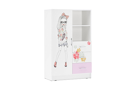 Шкаф комбинированный Вега FASHION белый / розовый