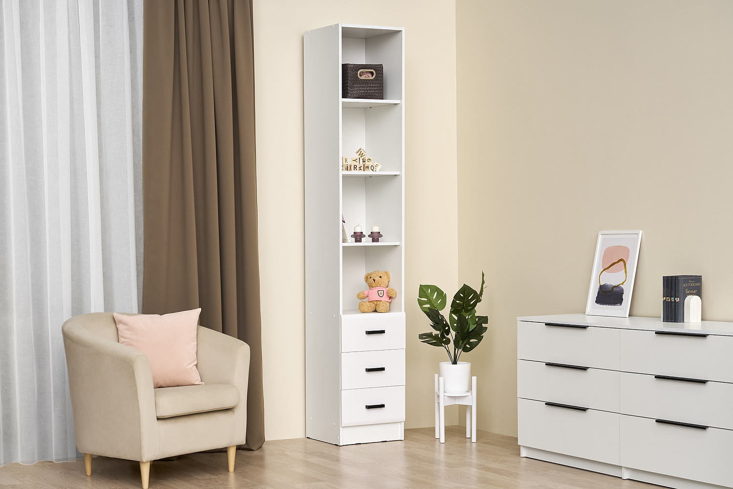 Стеллаж Вега NEW белый глянец / белый