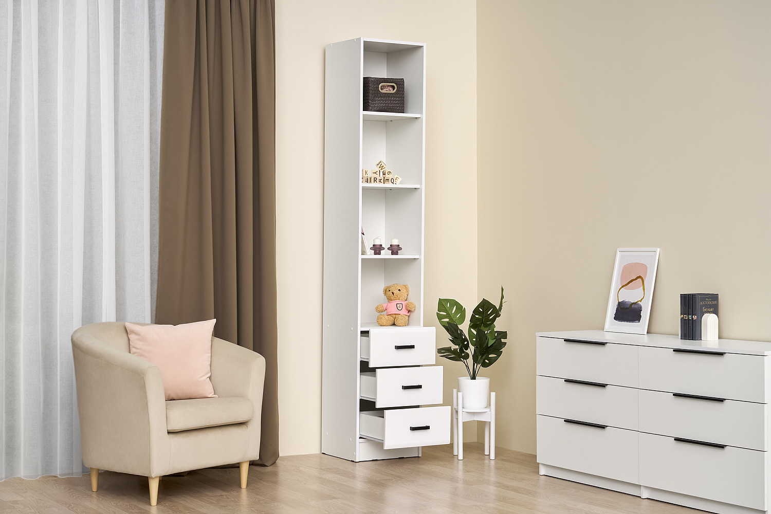 Стеллаж Вега NEW белый глянец / белый