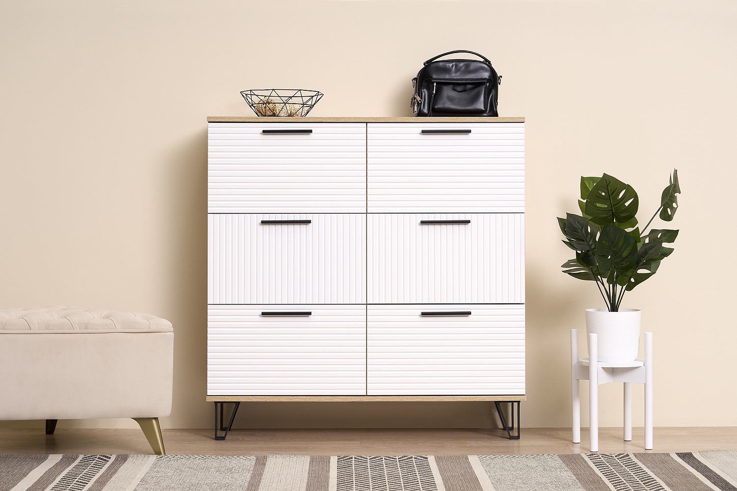 Обувница Флэш дуб крафт / браш вайт 