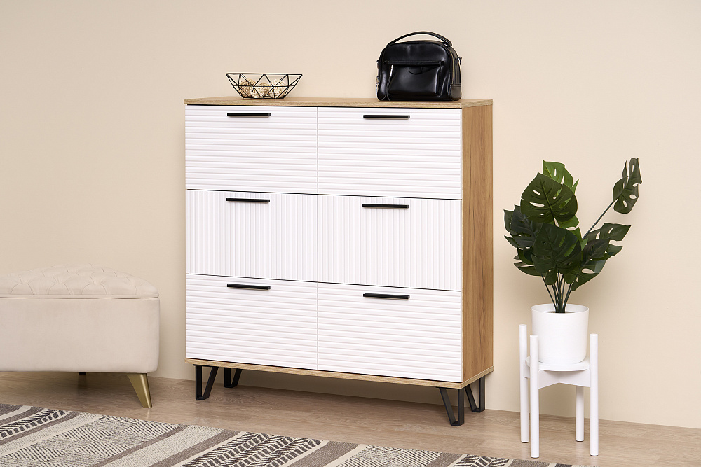 Обувница Флэш дуб крафт / браш вайт 