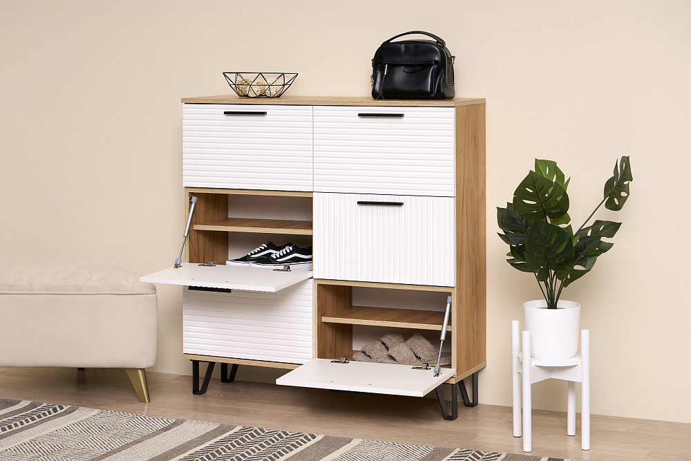 Обувница Флэш дуб крафт / браш вайт 