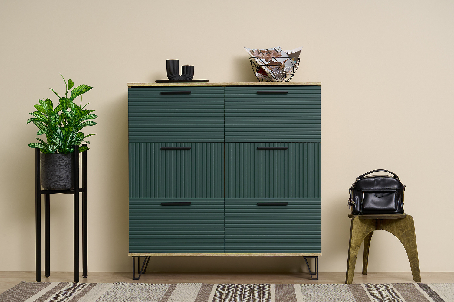 Обувница Флэш дуб крафт / браш мени грин