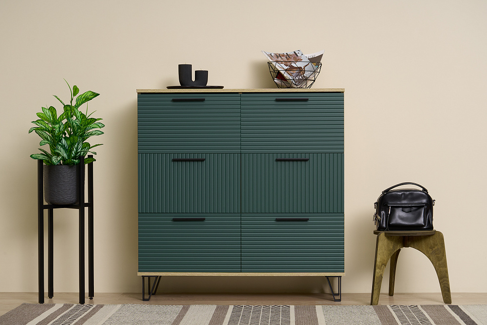 Обувница Флэш дуб крафт / браш мени грин