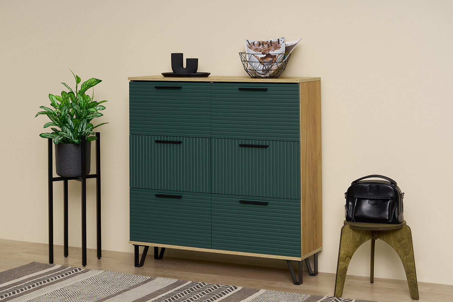 Обувница Флэш дуб крафт / браш мени грин