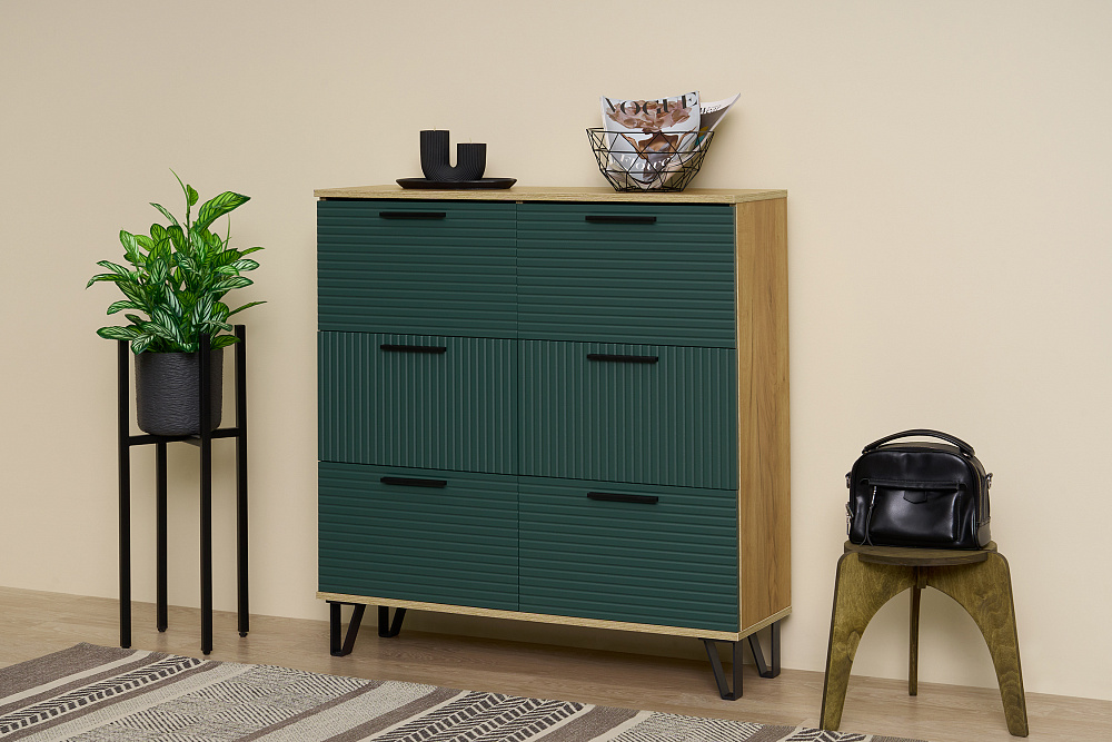 Обувница Флэш дуб крафт / браш мени грин