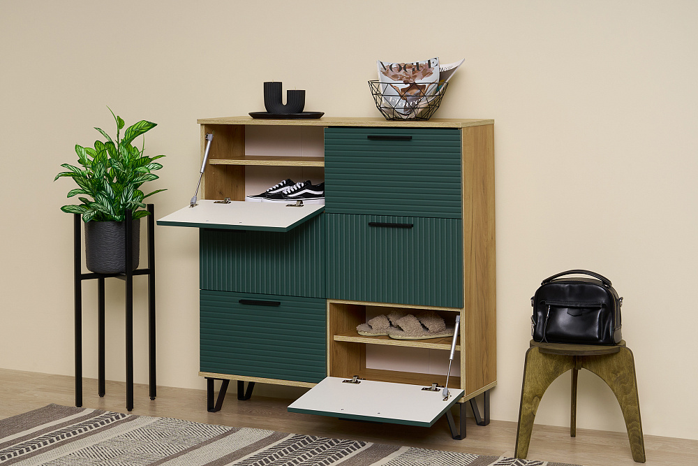 Обувница Флэш дуб крафт / браш мени грин