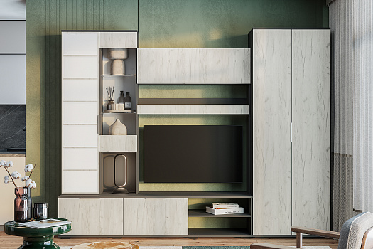 Гостиная Плаза №1 графит / дуб крафт белый