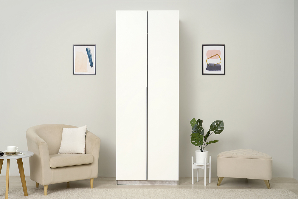 Шкаф 2-х створчатый Тивина цемент светлый / белый шагрень