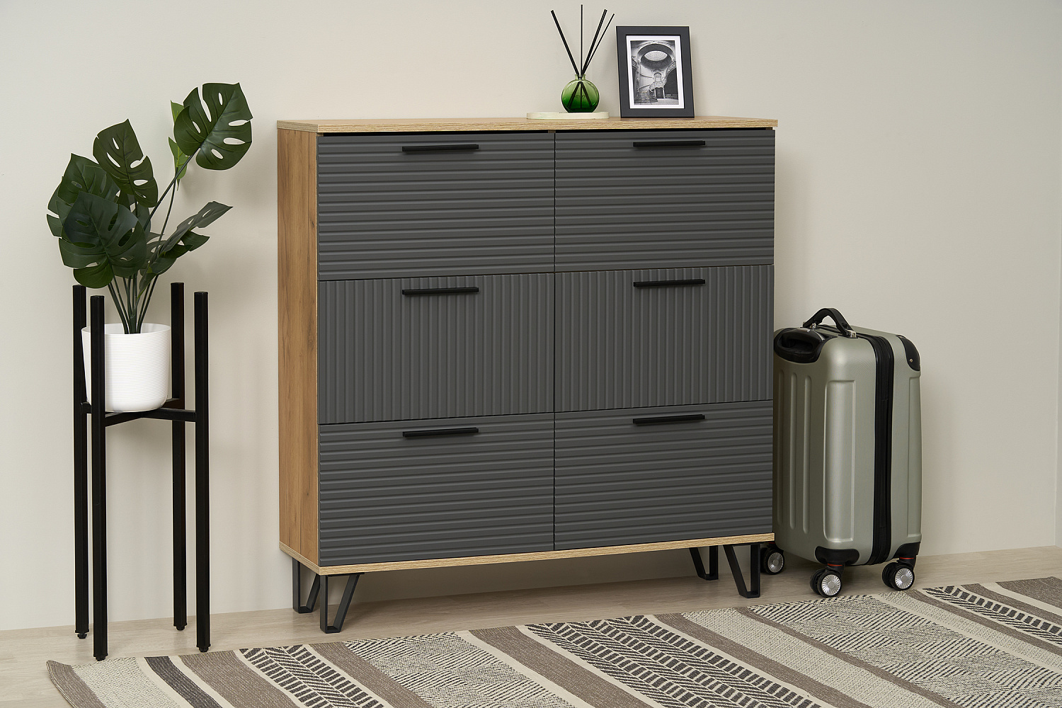 Обувница Флэш дуб крафт / браш графит