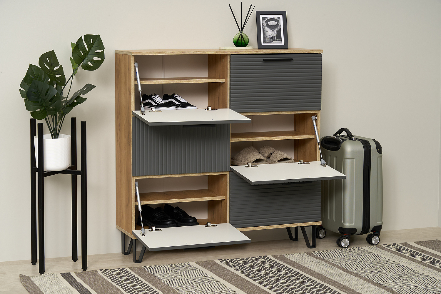 Обувница Флэш дуб крафт / браш графит