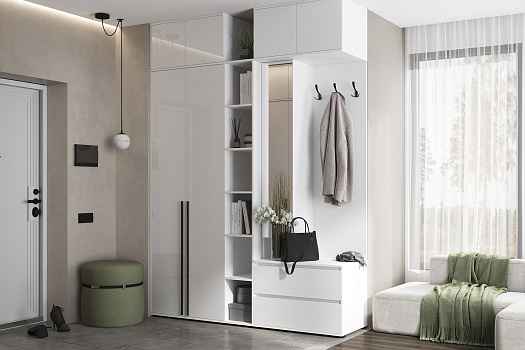 Модульная прихожая Норд белый / белый глянец холодный