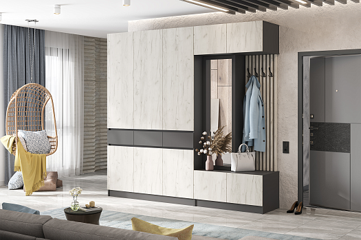 Модульная прихожая Теллин графит / дуб крафт белый