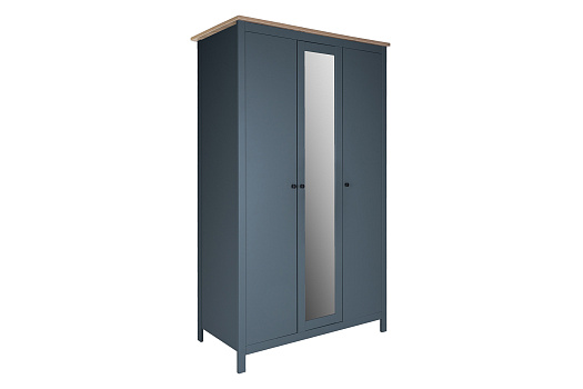 Шкаф 3-х створчатый с зеркалом Сага ясень / темно-бирюзовый