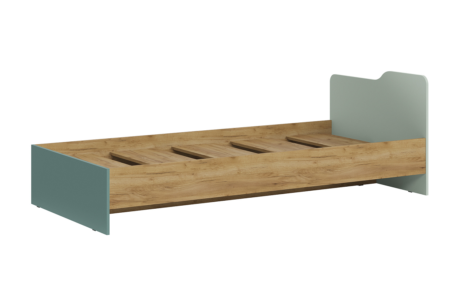 Кровать Rich 0.9 м дуб крафт золотой / пастельный зеленый / сумеречный голубой