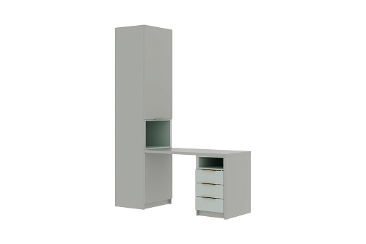 Стол письменный с пеналом и тумбой Джерси шиншилла серая / пастельный зеленый / матовая скай