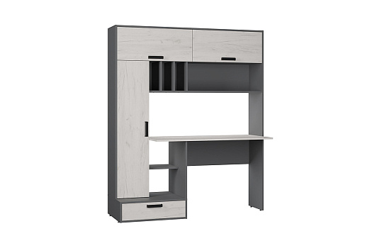 Стол письменный с надстройкой Техно графит / дуб крафт белый