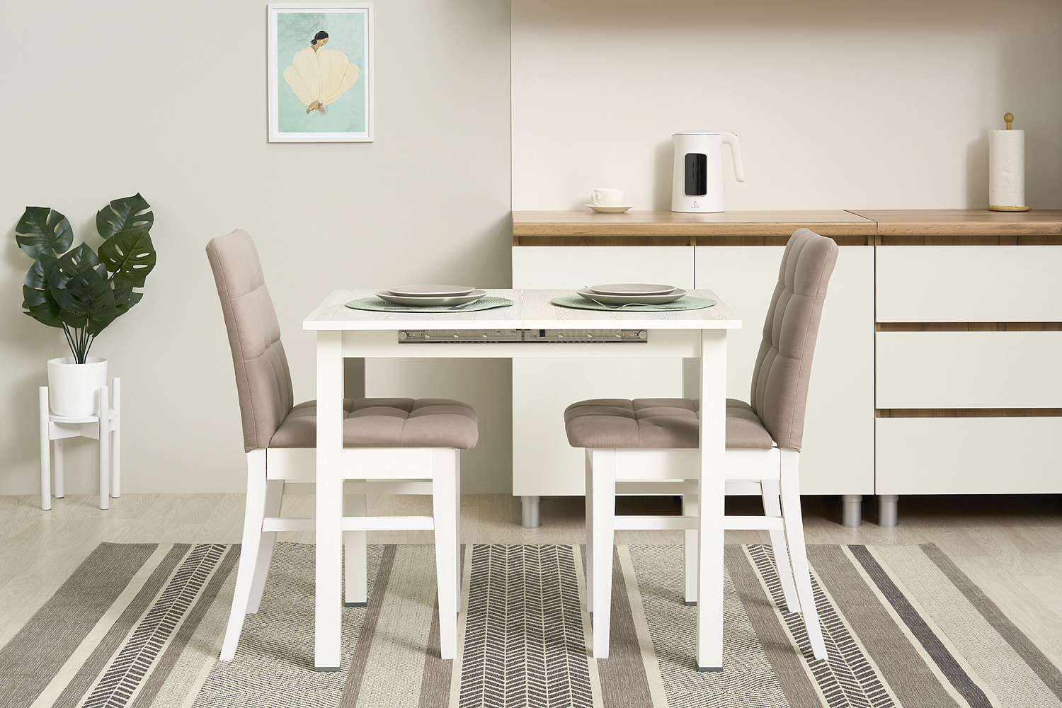 Стол обеденный раздвижной Классик белый / сосна белая